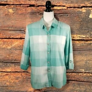 Alia Petite Block Checked 3/4 Sleeves Blouse